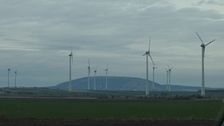 Rohrau - Hollern, view to Hundsheimer Berg. Wind power plants cause ecological damage by killing flying animals.