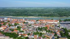 Hainburg, Schloßberg, view to Hainburg & NP Donauauen